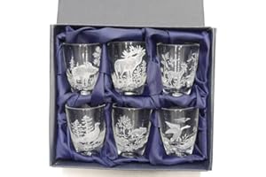 GTK - Geweihe & Trophäen KRUMHOLZ 6 teiliges Schnaps Gläser Set kurz mit Jagdmotiv in weiß Glas