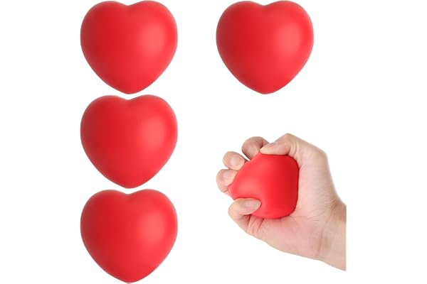 JYYWTSI 4 stycken handtränare boll hjärtform, 7 cm stressboll hand silikon röd, anti-stressboll för händer, klämboll för grep