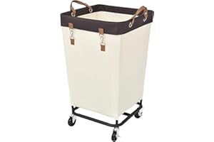 StorageWorks Laundry Basket with Wheels, 160L Large Hampers for Laundry, Rolling Washing Basket Bins Heavy Duty, Dirty Clothes Washing Hamper on Wheels for Hotel Home Dorm Laundry Room, Beige, 1-Pack