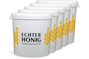 DER WABENPROFI Honigeimer weiß mit Deckel und Griffen - 40 kg - 5 Stück - lebensmittelecht