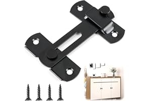 MSMXCS Stainless Steel Sliding Barn Door Lock Bolt Latch Buckle - 180° 4-inch Black Gate Latch with Screws for Garden, Bathroom, Outdoor Garage, Window