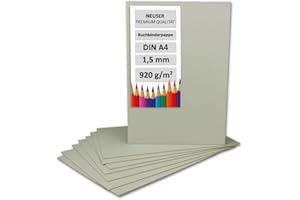 ‎NEUSER PAPIER 10 Stück Buchbinderpappe DIN A4 - Stärke 1,5 mm (0,15 cm) - Grammatur: 920 g/m² - Format: 29,7 x 21 cm - Farbe: Grau-Braun