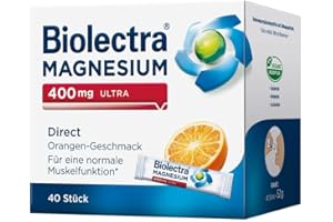 Biolectra Magnesium 400 mg Direct Sticks Orange, 40 Stück: Für eine normale Muskelfunktion bei erhöhtem Bedarf, Magnesium Direkt-Sticks, hochdosiert