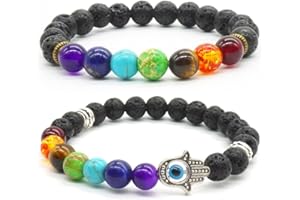 THAJALING 2pcs Braccialetto di Pietra Lavica Naturale 7 Chakras Braccialetto di Guarigione di Guarigione Reiki per Donna Uomo Bracciale Yoga Meditazione