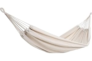 Detex® 2 Person Garden Travel Double Hammock | Outdoor Patio Camping Hiking | 320x150cm | 150x210cm Breathable Cotton Lying Area | Max Load Capacity 300kg | Portable Swing Bed | Cream