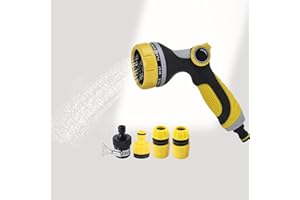 RUNUP Hose Pipe Spray Gun 10 Adjustable Spray Patterns Garden Hose Spray Gun Set, Multifunctional Pressurized Garden Hose Nozzles & Spray Guns for Watering, Cleaning, Washing Cars (Yellow)
