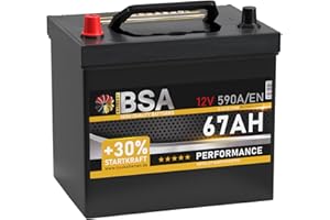 ‎BSA BATTERY HIGH QUALITY BATTERIES BSA Asia Car Battery 67Ah 12V 590A/EN Asia Battery Plus-Pol Left 30% More Start Power Replaces 60Ah 65Ah