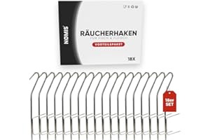 ‎NØMIS Räucherhaken Set | Fleischerhaken Edelstahl für Fisch und Fleisch | Edelstahl Räucherhaken Forelle, Lachs, Markele, Aal und mehr | Räucherhaken Fisch | 21cm lang | Räucherofen u. Räucherchips Zubehör