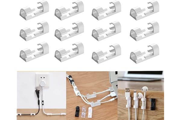 INOVERA (LABEL) 20 Pieces Cable Management Clips Desktop Wire Organizer Cord Hook with 3M Adhesive Foam (White)