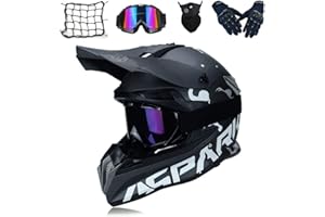 MRDEAR MRDEER Motocross Helm Schwarz, Motorrad Crosshelm Set mit Brille Handschuhe Maske Motorrad Netz, VOMI Fullface MTB BMX Helm Motorradhelm Herren für Quad ATV Downhill Enduro Sport,S