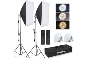 MOUNTDOG Softbox Kit di illuminazione per studio fotografico, luce continua con presa E27 da 85 W, 5700 K, 2 riflettori da 19,7 x 27,5 piedi, 2 lampadine LED con telecomando per ritratti