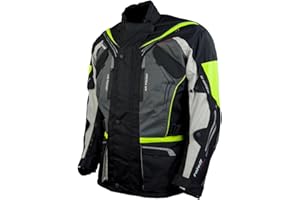 ROLEFF RACEWEAR Roleff Schwarz-graue Motorradjacke mit neon-gelben Elementen, Protektoren, Belüftungssystem, Klimamembrane und herausnehmbarem Thermofutter