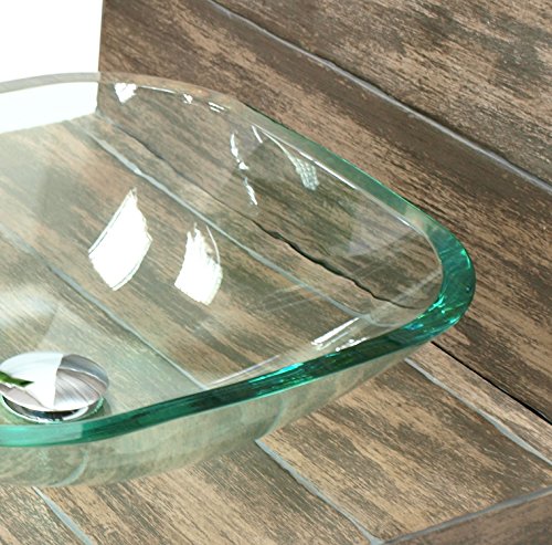 Preisvergleich Produktbild "Glaswaschbecken quadratisch mit Ablaufgarnitur" Glas Aufsatzwaschbecken Waschschale aus Klarglas (1 Set - quadratisch)