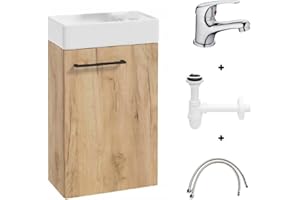 .Deftrans Domodomo Mueble de Baño con Lavabo Armario de Lavabo 40x60x21.3cm Juego de Lavabo de Cerámica Mueble de Pared para Baño Pequeño - Armario Colgante con Lavabo para Baño de Visitas