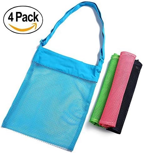 Mesh Beach Bags Water &amp; Sand Away (Set of 4) Perfect for Palm Beach Camping Travel Shell Collection Bathing Suit &amp; Beach Toys Reusable Storage Bags for Adults Teens or Kids.