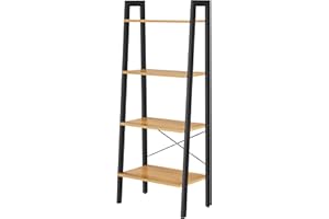 ‎VASAGLE VASAGLE Regal, Bücherregal mit 4 Ebenen, Leiterregal, Standregal, für Wohnzimmer, Schlafzimmer, Küche, Homeoffice, Industrie-Design, Stahlrahmen, honigbraun-schwarz LLS044B05, 34D x 56W x 137.5H cm