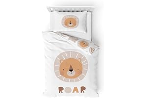 MTONLINEHANDEL Kinderbettwäsche Biber/Flanell · Baby-Bettwäsche Little Lion weich & kuschelig für Mädchen und Jungen · 100% Baumwolle · Tiere, Löwe & Regenbogen · Bettbezug 100x135 + Kissenbezug 40x60 cm