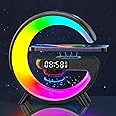 Voncerus G Shape Table Lamp,Wireless Speaker, Atmosphere Night Light with Wireless Charging Function, Bedside Lamp with Alarm Clock & Charging Function, Bedroom Bedside Lamp, Gifts