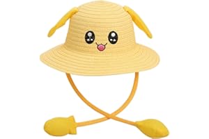 BCTHLBF Sun Hat Fisherman, Kids Roll-up Straw Sun Hat Wide Brim Cute Movable Bunny Ears Summer Beach Sun Hat for Boys Girls Yellow