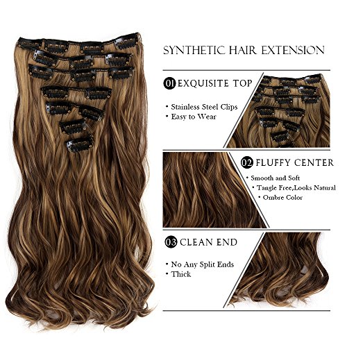 22 „Full-Kopf-Klipp in den Haar-Verlangerungen Ombre Wavy Curly Dip Dye 7Pcs Mix Braun Schwarz - 7