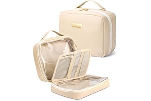 Cotepi Kosmetyczka damska,Kosmetyczka podróżna o dużej pojemności,wodoodporna kosmetyczka ze skóry PU,przenośna kosmetyczka, Beżowy