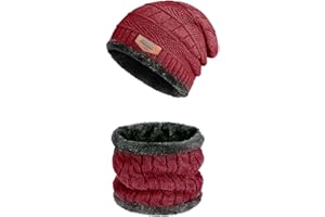 Ajuanbazha Cappello Uomo Invernale con Berretto e Sciarpa, Set di Cappelli Uomo Donna Invernali, Cappelli in Maglia con Fodera in Pile, Cappello Invernale Ideale per Sport All'aperto