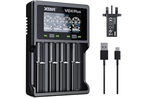 XTAR VC4 PLUS Battery Charger,included QC3.0 adapter charge Liion and Ni-MH battery at the same time 3A Fast Charger, 4 Bay Rechargeable Battery Charger (VC4 PLUS+ UK Adapter)