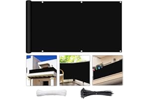 HAMON Balkon Sichtschutz 0,9 x 5 m Zaun Sichtschutznetz Balkonsichtschutz Kein Stanzen Erforderlich mit 4 Stück 1,4 m Zugseil 10 Stück Riemen für Terrasse Hinterhof Veranda Geländer (Schwarz)