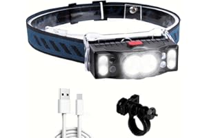 LETOUR Torcia frontale a LED, super luminosa, 7 modalità, ricaricabile tramite USB, con luce rossa di avvertimento rossa, impermeabile IPX5, per jogging, pesca, campeggio, ciclismo, escursionismo, lavoro