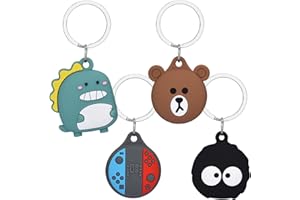 JASLONGRI AirTag Cartoon-Muster-Schutzhülle, Airtag weiche Silikonhülle, Zubehör umfasst Schlüsselring/Taschenanhänger/Gepäckanhänger/Hundehalsbandanhänger (4 Stück)