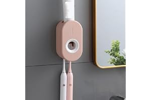 Tooth Brush Holder, Toothpaste Dispenser Wall Mounted for Bathroom Automatic Toothpaste Squeezer for Kids and Adult with Electric Toothbrush Holder Pink (Sakura Pink)