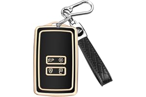 FT FUNTOR for Renault Key fob Cover,4-button Silicone Keycase,360 Degree Car Key Case Protector with Keychain Compatible with Espace 5/Master Bus/Talisman/Kadjar/Captur¡­ (A-Black)