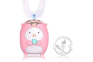 YUYTE Spazzolino da denti elettrico per bambini, testa dello spazzolino a forma di U, spazzolino sonico, spazzolino da denti per la pulizia intelligente di 60 secondi(2-14 Jahre-rose)