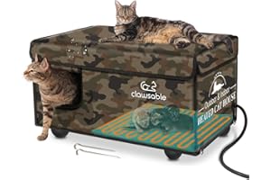 Clawsable Indestructible Heated Cat House for Outdoor Cats in Winter, Extremely Waterproof & Weatherproof, Insulated Outside Feral Cat House Shelter for Stray Barn Cat