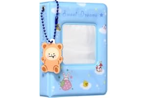 BABYFOND 3 Zoll Kpop Fotokartenhalter Buch, Mini Fotoalbum Kpop Fotokartenhalter, quadratischer hohler Fotokartenhalter Kpop Album 40 Taschen mit schönem Anhänger für Fotosammlung (Blau)