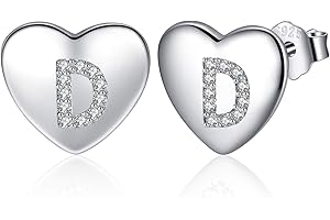 Jrêveinfini Pendientes de Corazón para Mujer y Niña de Plata de Ley 925, Letras Iniciales de la A a la Z, con Caja de Regalo
