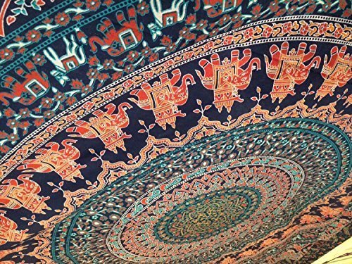 Popular Handicrafts Hippie Mandala Bohemian Psychedelic Intricate Floral Design Indian Bedspread Magical Thinking Tapestry 84x90 Inches,(215x230cms) Blue by Popular Handicrafts