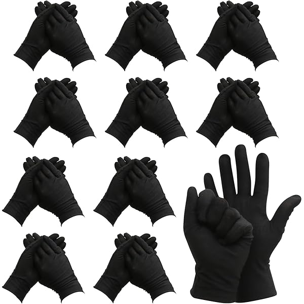 Gants En Coton Noir – 11 Paires, Doux, Réutilisables – Parfaits Pour Maquillage, Travail De Précision Et Soins