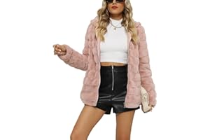 Giolshon damskie Sztuczne futro Shearling Moda Runo Zamazany Puszyste Kurtka Zakapturzony Kudłaty Płaszcz
