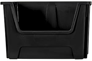 BiGDUG Essentials Large Stacking Pick Bin - 320H x 495W x 390D mm - 50L Capacity Plastic Storage Boxes (Black, Pack of 1)