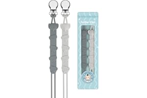 Kowlone Catenella Portaciuccio Silicone Elefante Ciuccio Clips Catena Succhietto per Ragazzi Ragazze Regalo Nascita Battesimo Baby Compleanno Natale 2 Pezzi(Grigio)