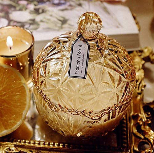 JJALZ Glass Sugar Bowl Smokeless Essential Oils Scented Candles Indoor Sleep Aids Scented Candlesticks,Amber And Rosemary Wood