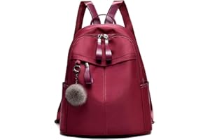 I IHAYNER Backpack Womens Ladies Backpacks for Women Rucksack Nylon Waterproof Anti-Theft Daypack Multi-Pockets Hairball Pendant Travel School PurseRed