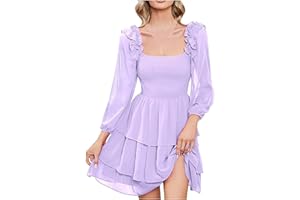 UMIQUANSOME Kleider Damen Chiffon A Line Dress Women's Solid Color Square Neck Kleid Slim Fit Long Sleeve Cake Kleider Autumn Fashion Dress Sweet Resort Style Kleider Festliche Kleider Für Damen