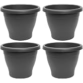 Acan Tradineur &ndash; Pack of 4 Round Plastic Flower Pots for Plants and Flowers Mediterranean with Bottom Holes &ndash; Container &ndash; Out