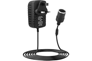 QUWEM Car Power Inverters 240V 2A AC Mains to 12V DC, Car Plug Adapter Voltage Converter Socket AC to DC Household Cigarette Lighter Adapter to UK Plug for MP3 Fan Dash Cams (Maximum Power 24W-Black)