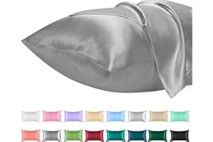 Lirex Zestaw 2 poszewek na poduszki, satyna, podobne do jedwabiu, nie gniecie się, miękka poszewka na poduszkę pielęgnuje skórę i zapobiega wypadaniu włosów (ciemnoszara, 50 x 70 cm)