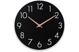 ‎PLUMEET Plumeet 30cm Holz Wanduhr Rahmenlose Wanduhr mit Geräuschlosem Quarzwerk - Moderner Minimalistischer Stil Uhr Dekoration Wohnzimmer Schlafzimmer Küche - Batteriebetrieben (Schwarz)