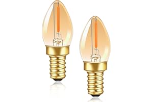 Caldarax Bombilla LED Vintage C7 E12 220V Bombilla de Vela 0.5W Equivalente 5W, 50LM 2200K Blanco Cálido Ámbar E12 Retro Decorativa Luz Nocturna Lámpara de Sal, No Regulable, Paquete de 2