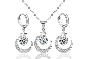 TOFBS Schmuckset für Damen und Mädchen 925 Sterling Silber Anhänger Halskette und Ohrringe Set Herz/Mond Anhänger Kette Zirkonia Schmuckset Brautschmuck Set